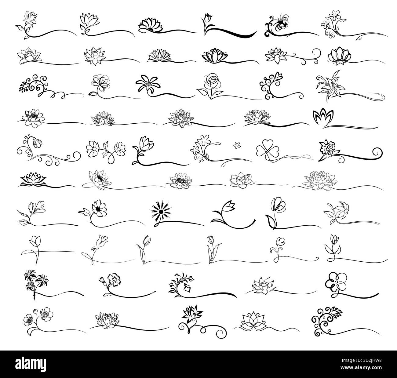 Le grand ensemble de logos de fleurs stylisées. Illustration de Vecteur