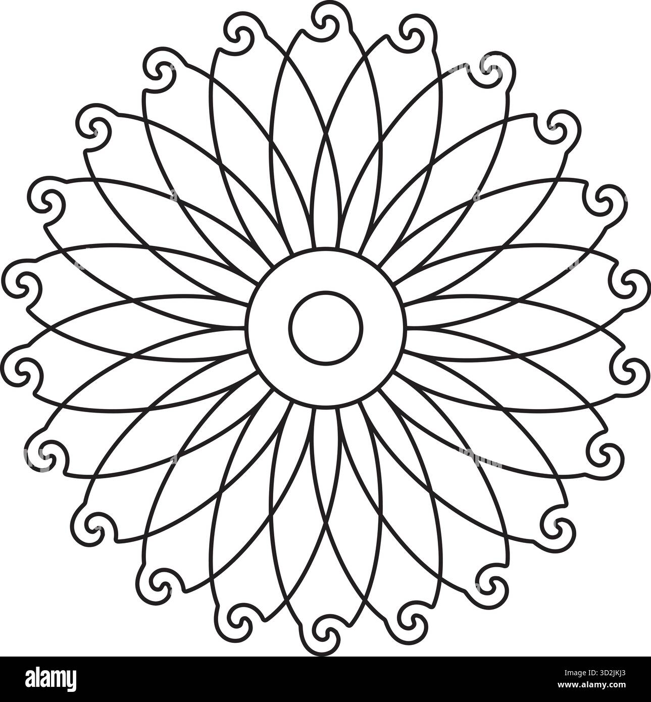 Vecteur orné de pétales de fleur d'art de ligne isolé sur fond blanc pour la décoration élégante d'illustration de projets créatifs de coloriage Illustration de Vecteur