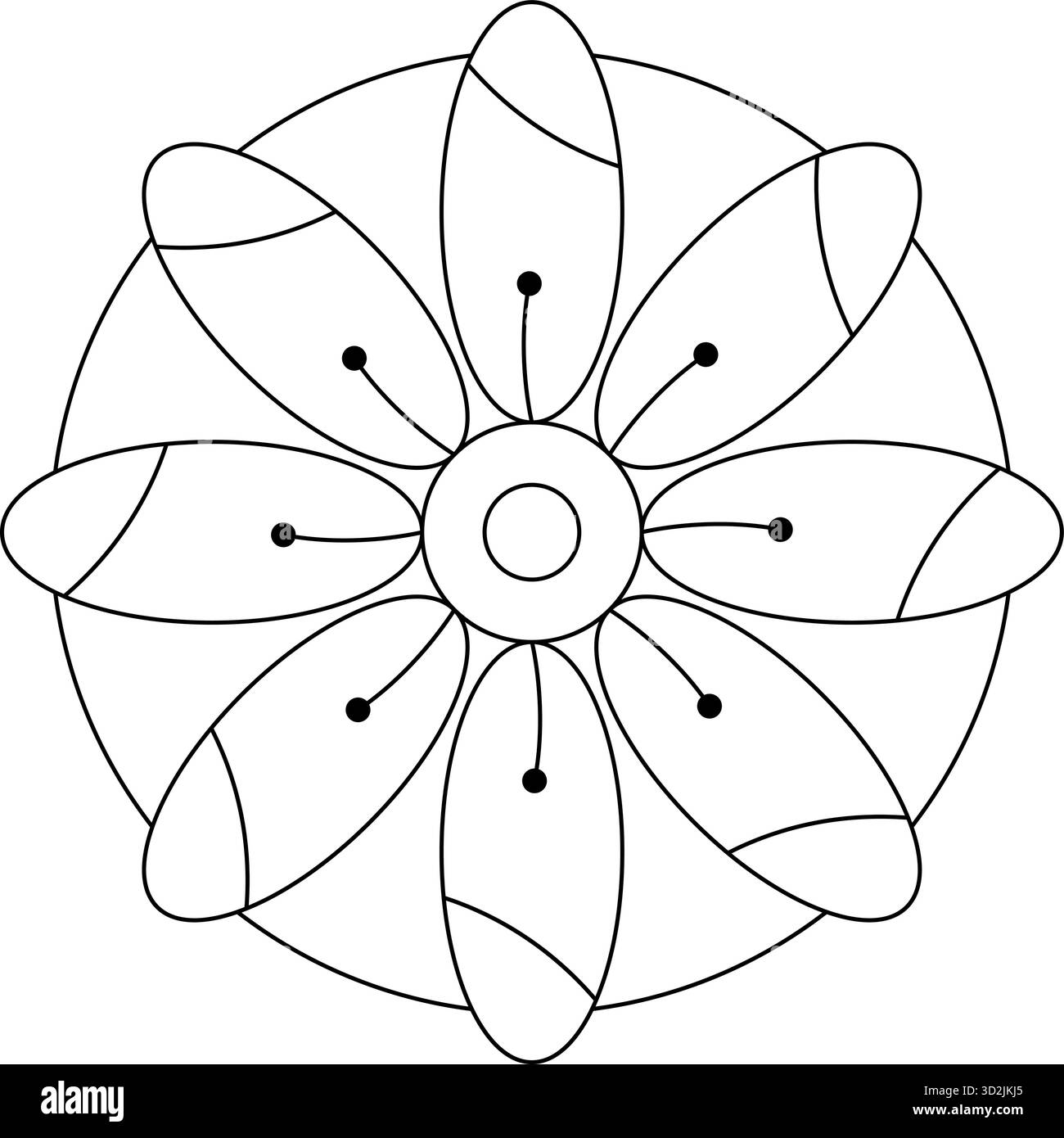 Icône élégante de fleur d'art de ligne avec des pétales symétriques isolés sur fond blanc pour des projets de conception créative illustration décoration artistique Illustration de Vecteur