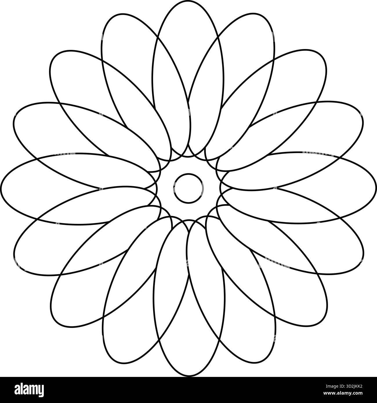 Fleur d'art de ligne symétrique avec vecteur de pétales se chevauchant isolé sur fond blanc pour la décoration d'illustration de projets de conception de coloration élégante Illustration de Vecteur