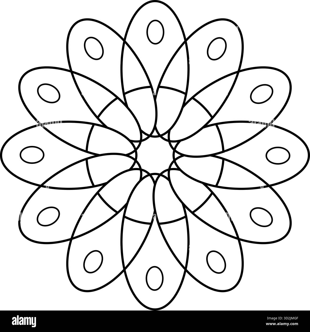Fleur géométrique d'art de ligne avec des pétales en couches symétriques formant un motif mandala isolé sur fond blanc parfait pour floral décoratif moderne Illustration de Vecteur