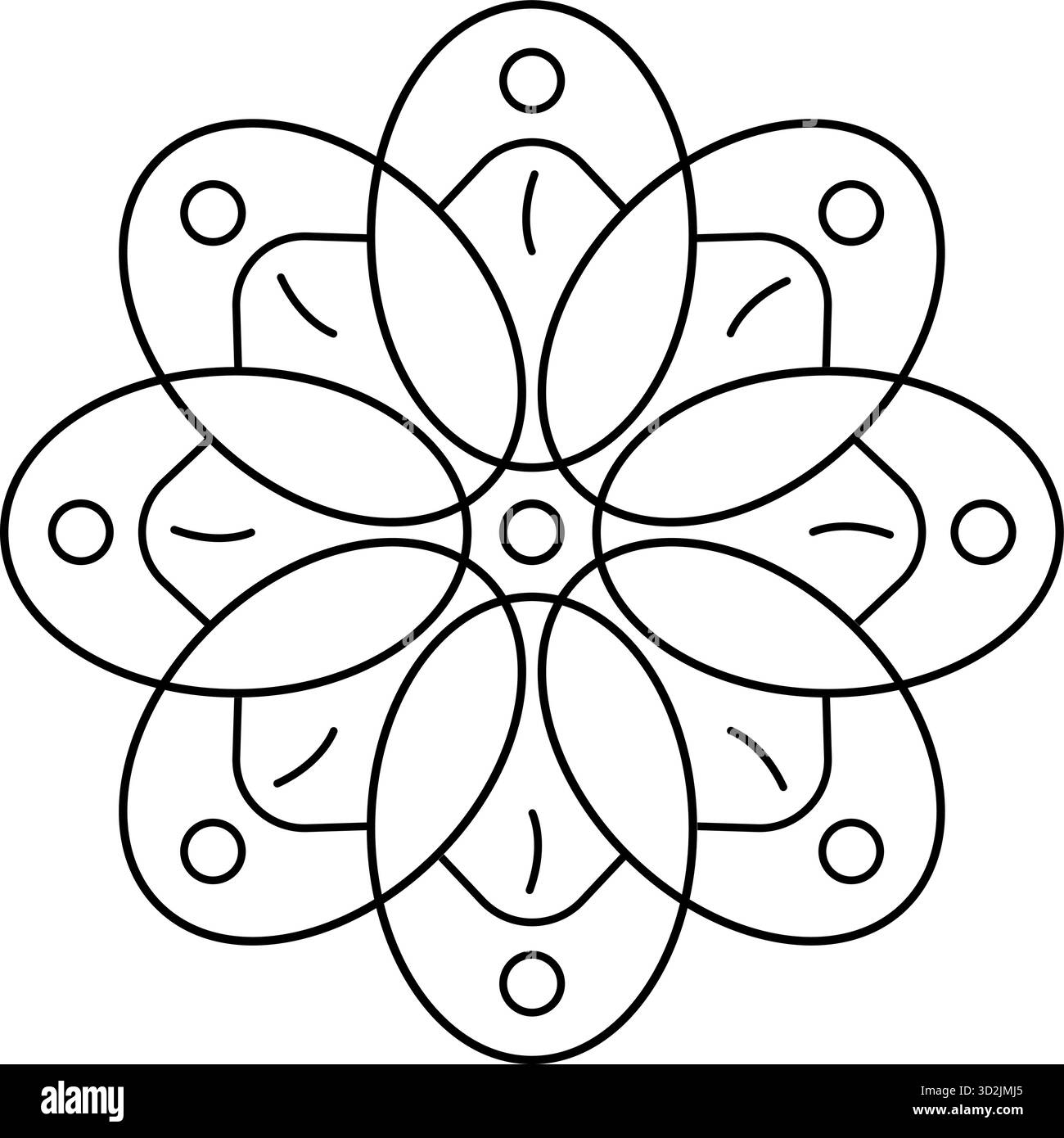 Fleur symétrique stylisée avec des lignes décoratives et des points formant un vecteur floral mandala géométrique simple idéal pour les pages à colorier des enfants Illustration de Vecteur