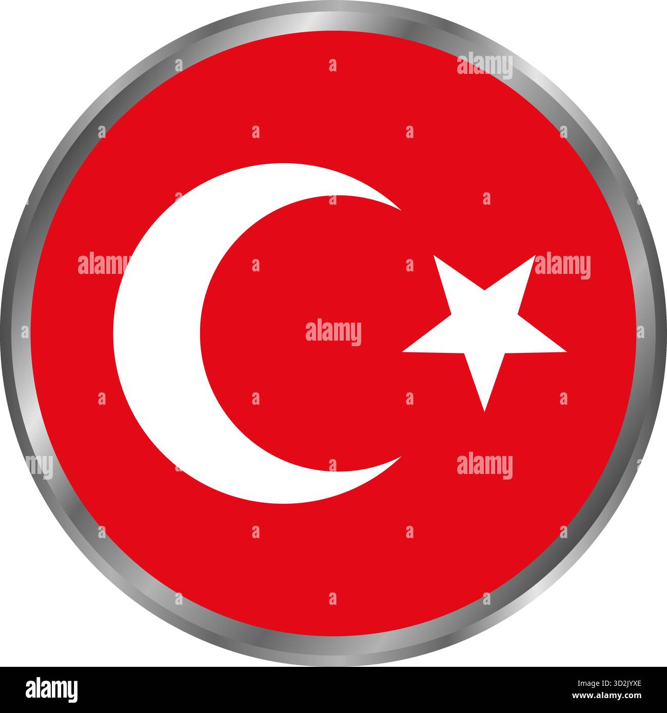 Drapeau turc en cercle avec cadre argenté drapeau national de turquie conception d'illustration vectorielle de pays pour le thème des vacances de célébration isolé sur blanc Illustration de Vecteur