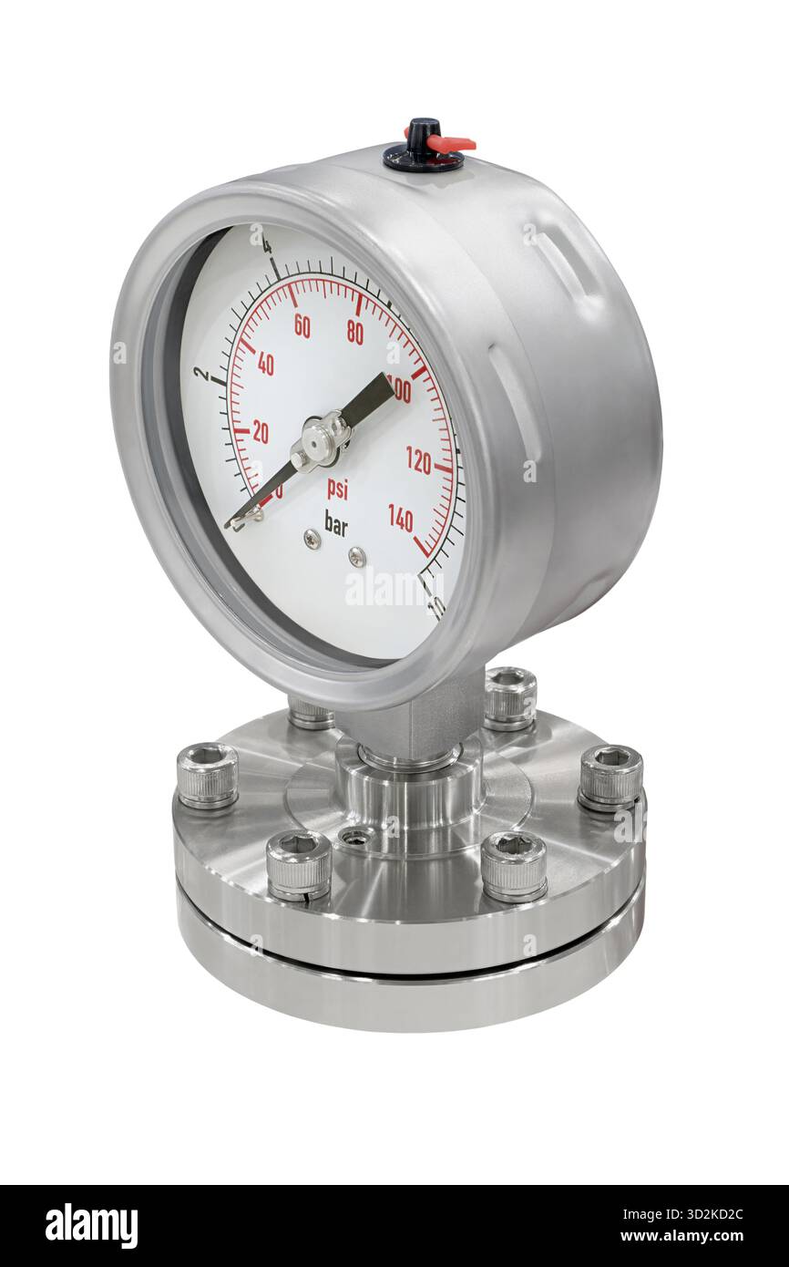 Manomètre analogique mécanique générique, un appareil de mesure de pression, isolé sur fond blanc Banque D'Images