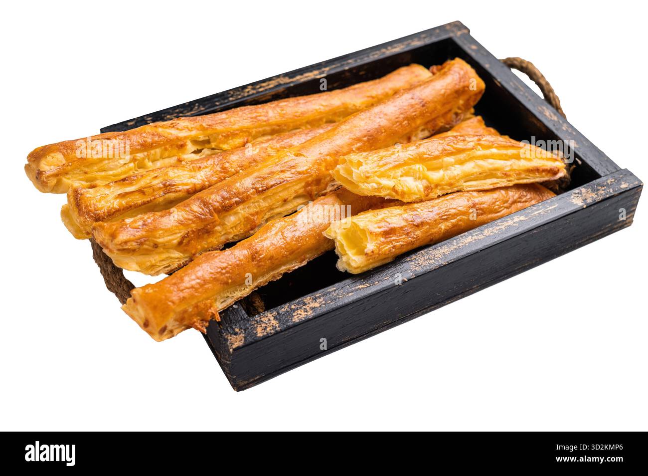 Bâtonnets de pain avec du fromage et du sel isolés sur fond blanc. vue de dessus. Banque D'Images