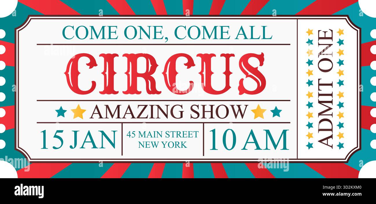 Modèle vectoriel d'un billet de cirque pour une personne dans un style vintage. Illustration de Vecteur