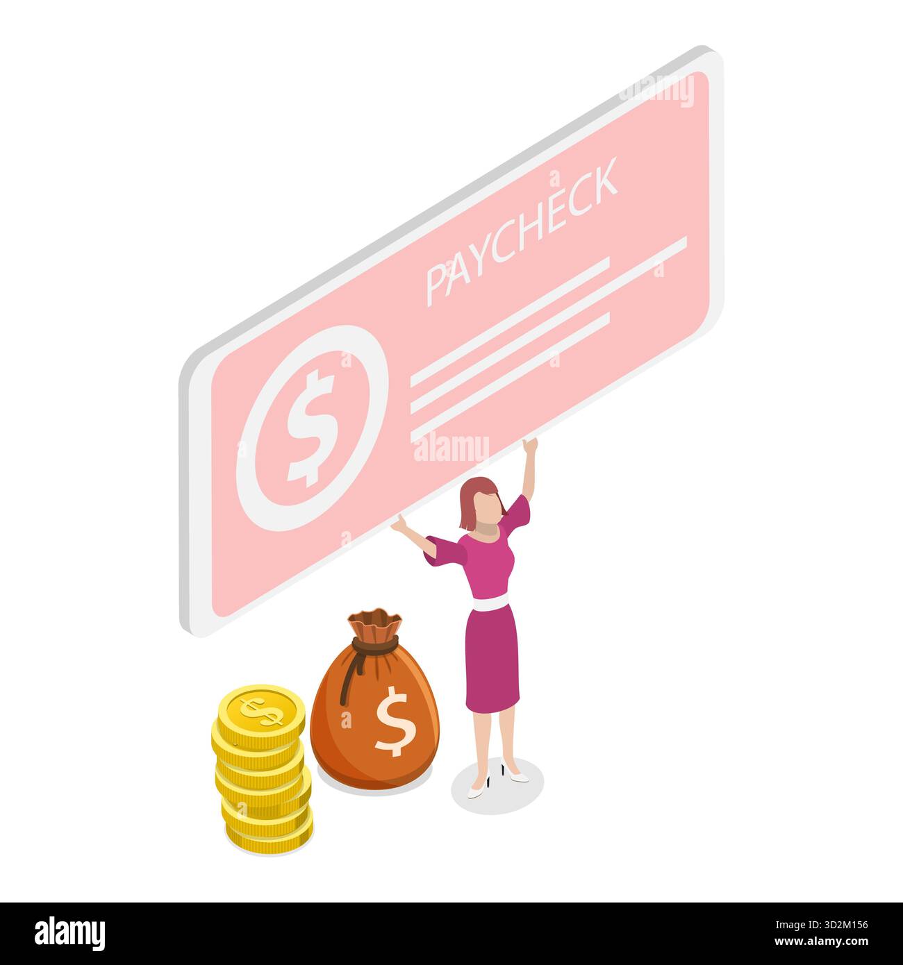 Illustration plate isométrique 3D de chèque de paie, bon pour obtenir de l'argent. Point 3 Banque D'Images