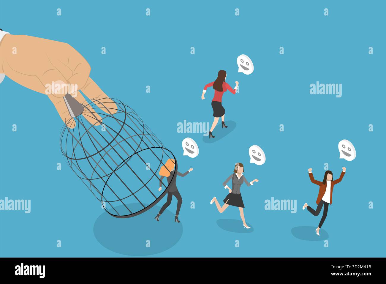 Illustration conceptuelle 3D Isométrique plate de l'évasion , esclavage corporatif illustration conceptuelle 3D Isométrique plate de l'évasion , esclavage corporatif Banque D'Images