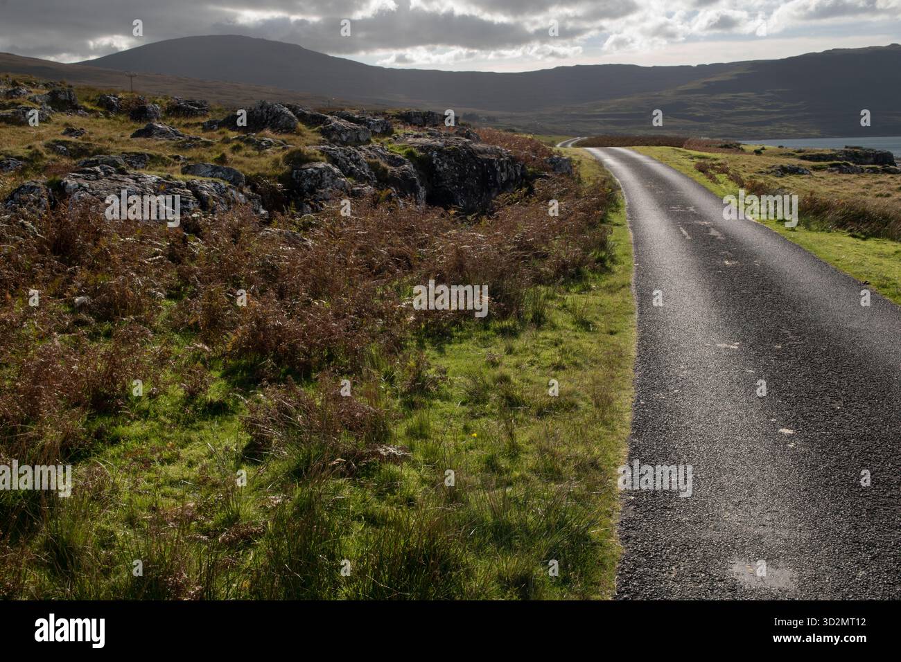 Étroite route B le long de la rive sud du Loch na Keal, île de Mull, Écosse Banque D'Images