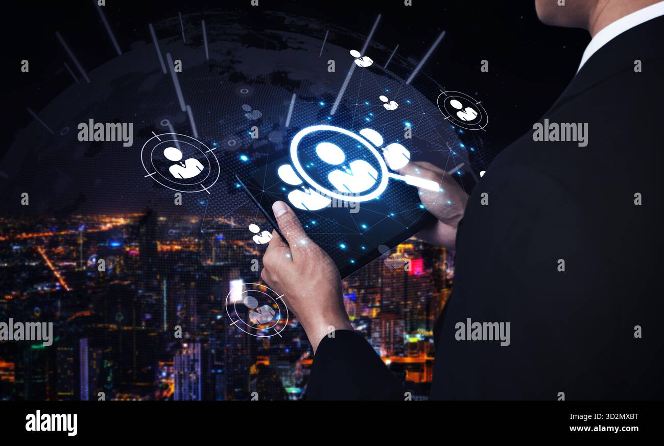 Concept d'acquisition mondiale de talents et de ressources humaines. Le processus de recherche de têtes et de recherche de candidats qualifiés dans le monde entier pour construire un profe Banque D'Images