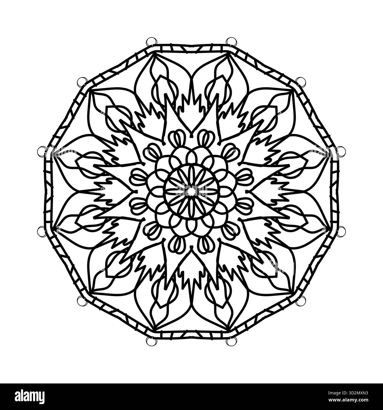 Page de coloriage Mandala octogonale : dessin au trait audacieux et motif géométrique fleuri Illustration de Vecteur