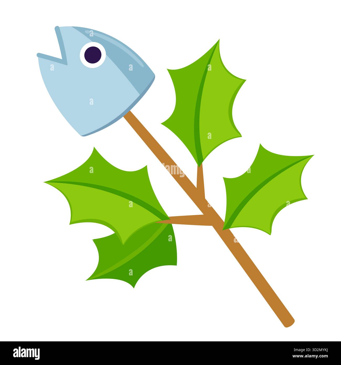 Hiiragi Iwashi ('Holly Sardine') tradition japonaise Setsubun. Tête de sardine cuite empalée sur une branche de houx. Illustration vectorielle de dessin animé. Illustration de Vecteur