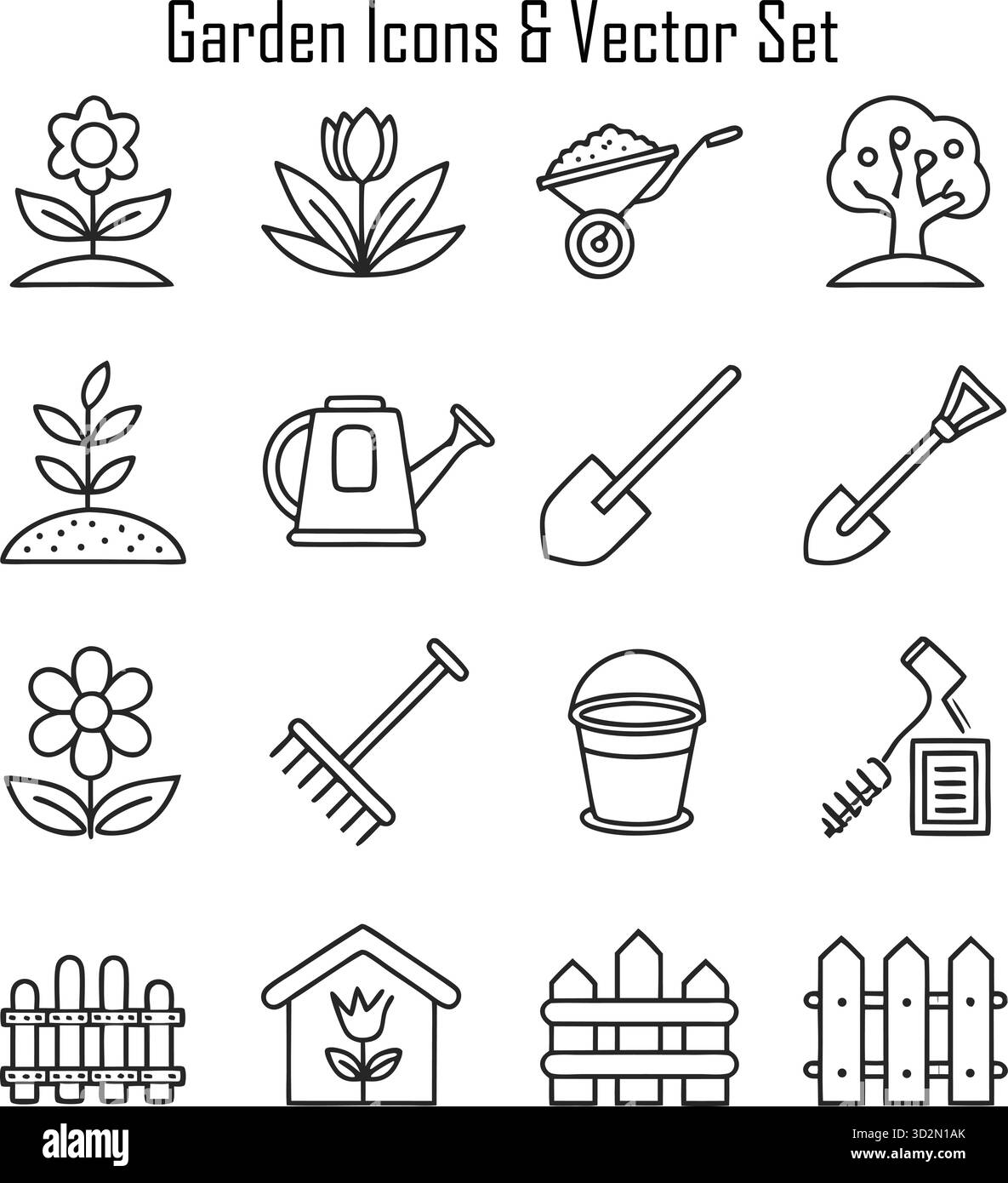 Icônes de jardin et concepts de nature extérieure – outils de jardinage, plantes, aménagement paysager, arrière-cour, style de vie écologique Illustration de Vecteur