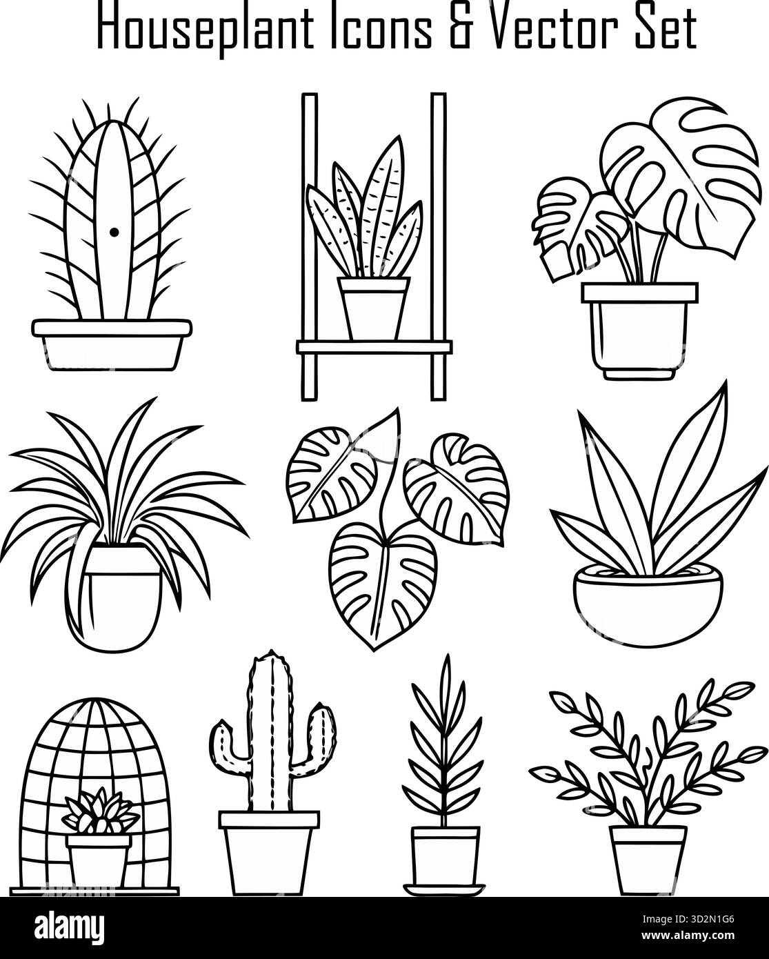 Icônes de plantes de maison et concepts de verdure d'intérieur - plantes en pot, décoration d'intérieur, soins botaniques, jungle urbaine Illustration de Vecteur