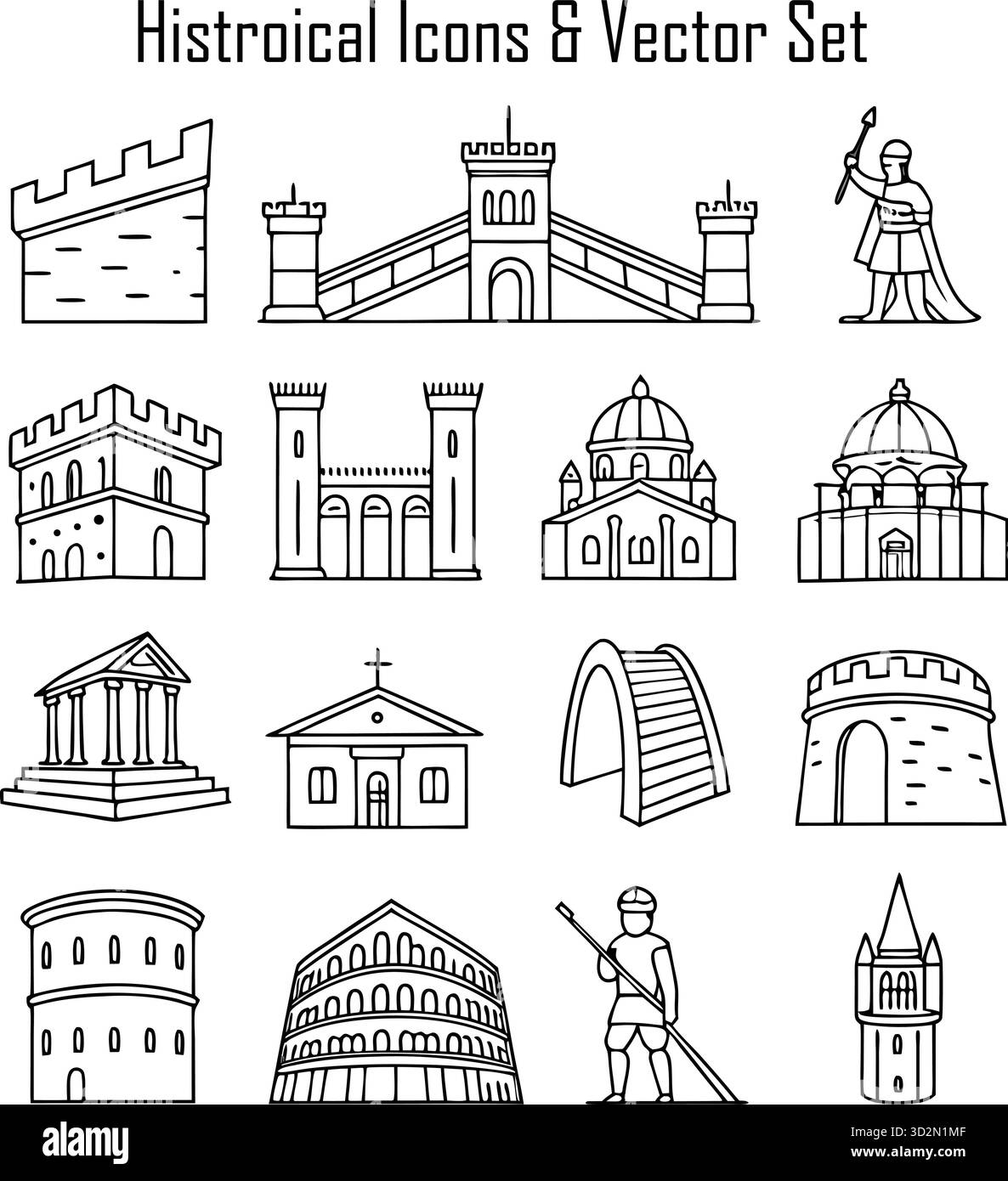 Icônes historiques et concepts du patrimoine culturel – civilisations anciennes, monuments, artefacts, chronologies et traditions Illustration de Vecteur