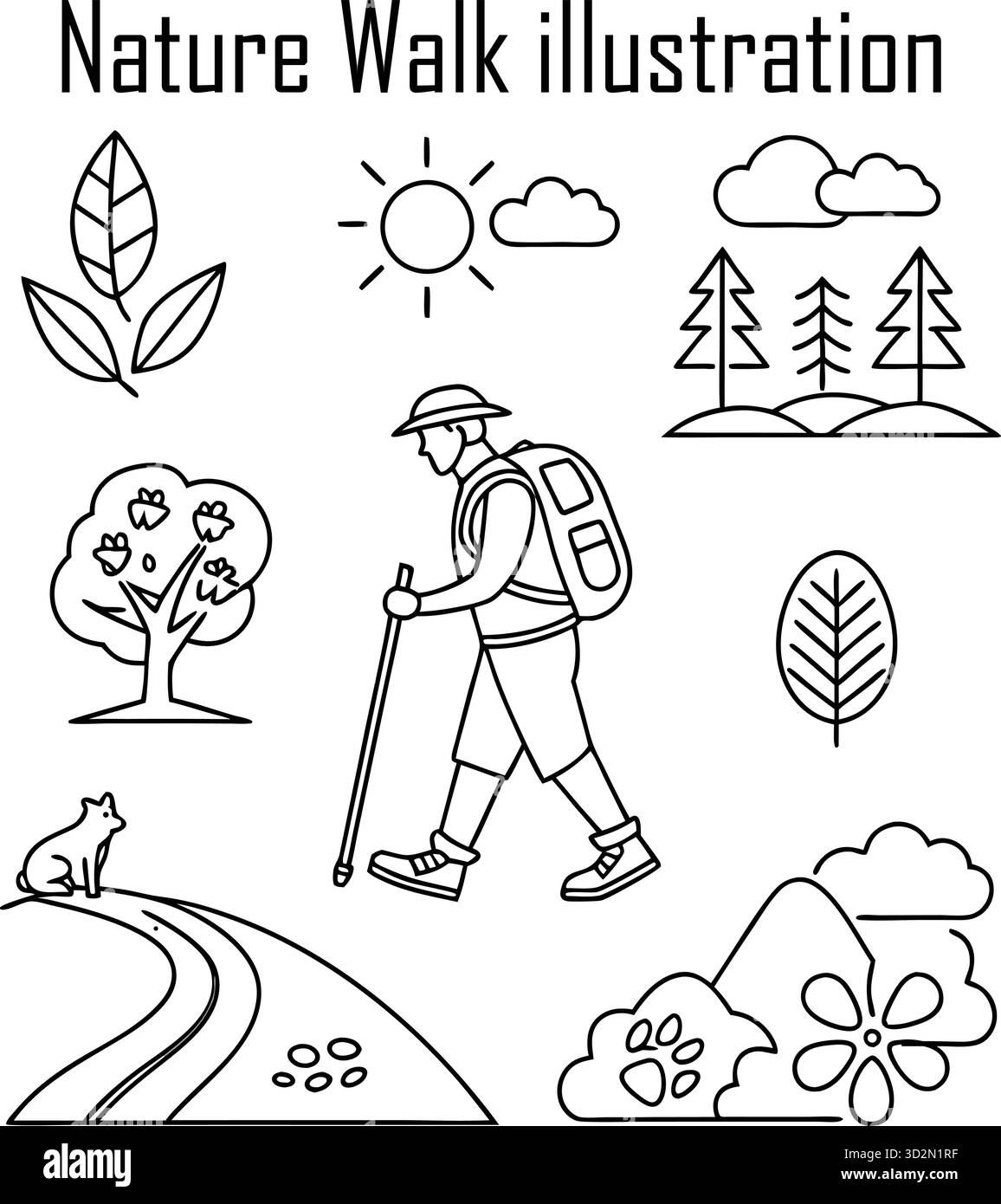 Belle illustration de paysage naturel avec des arbres, des montagnes et le ciel Illustration de Vecteur