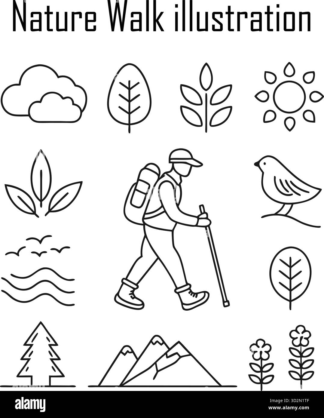 Belle illustration de paysage naturel avec des arbres, des montagnes et le ciel Illustration de Vecteur