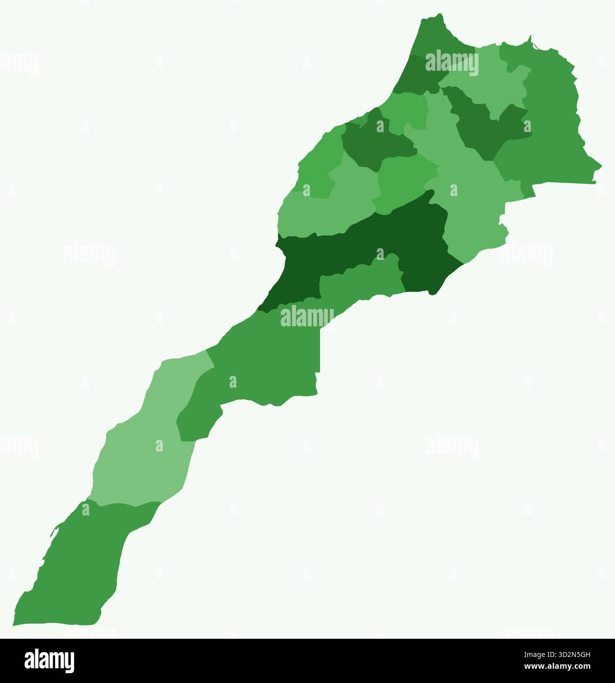 Carte du Maroc avec les régions. Juste une carte de frontière de pays simple avec division de région. Palette de couleurs vertes. Illustration de Vecteur