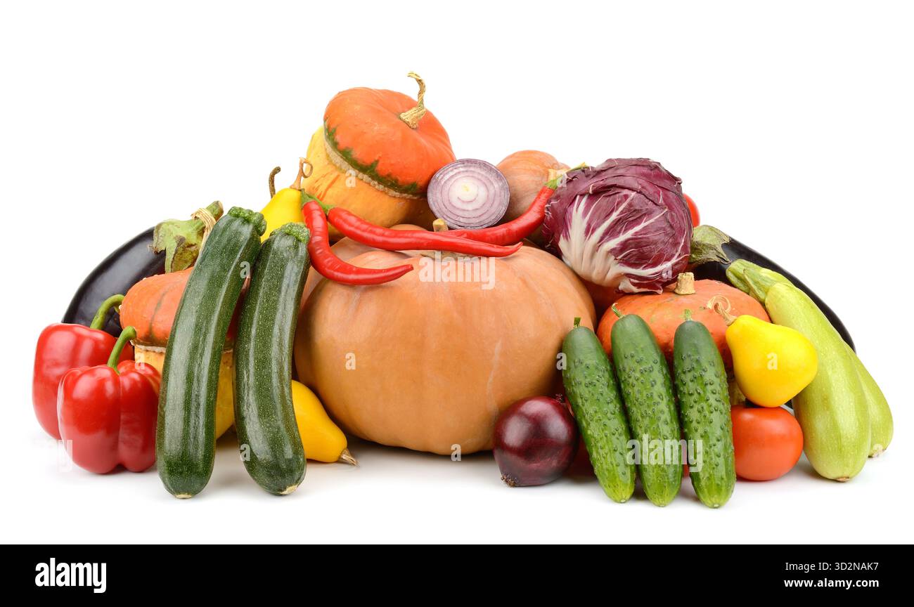 Grande collection de légumes et de fruits utiles isolés sur fond blanc Banque D'Images