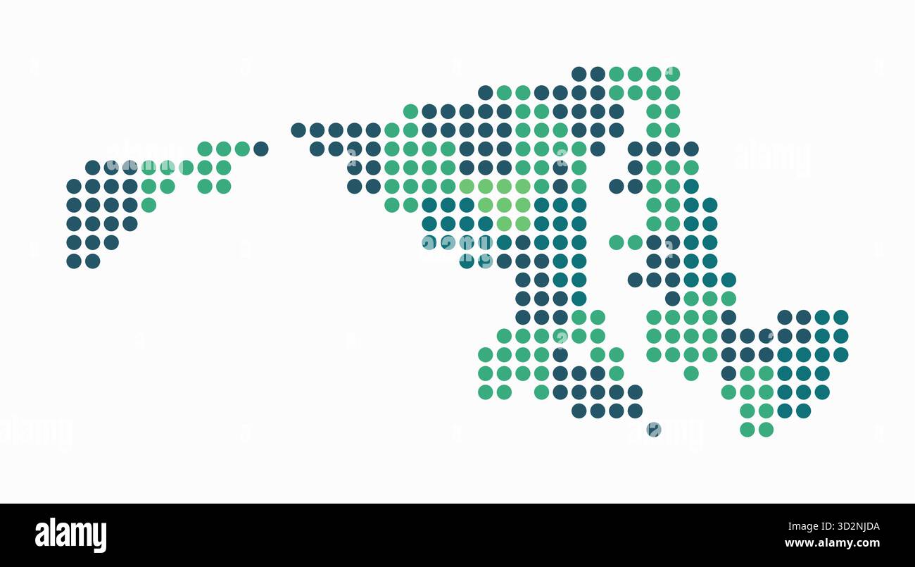 Carte en pointillés du Maryland. Carte de style numérique de l'état sur fond blanc. Forme du Maryland avec des points circulaires. Style de points colorés. Cercles de grande taille. Illustration de Vecteur