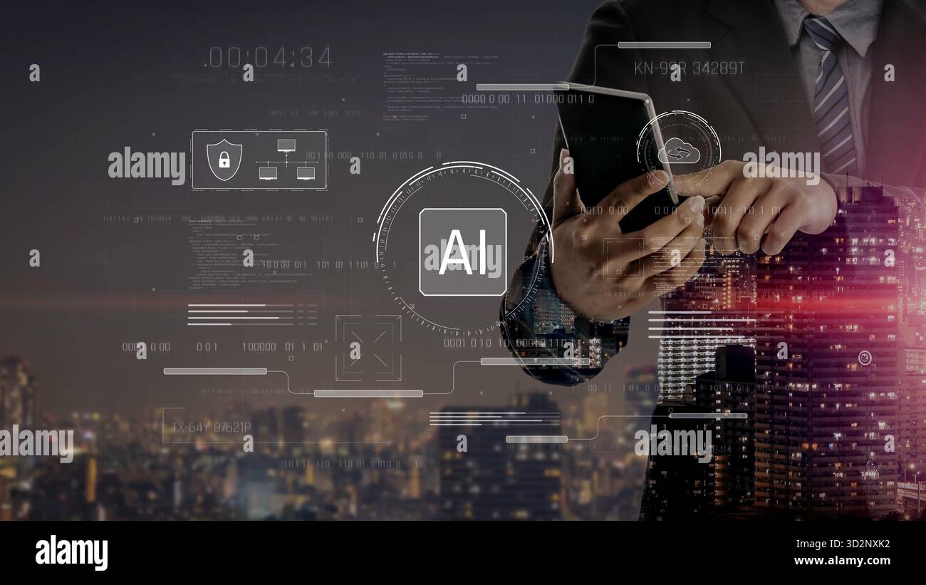 Interface IA montrant comment l'intelligence artificielle alimente les systèmes. IA L'intelligence artificielle transforme les données, permet l'automatisation et l'IA artificielle int Banque D'Images