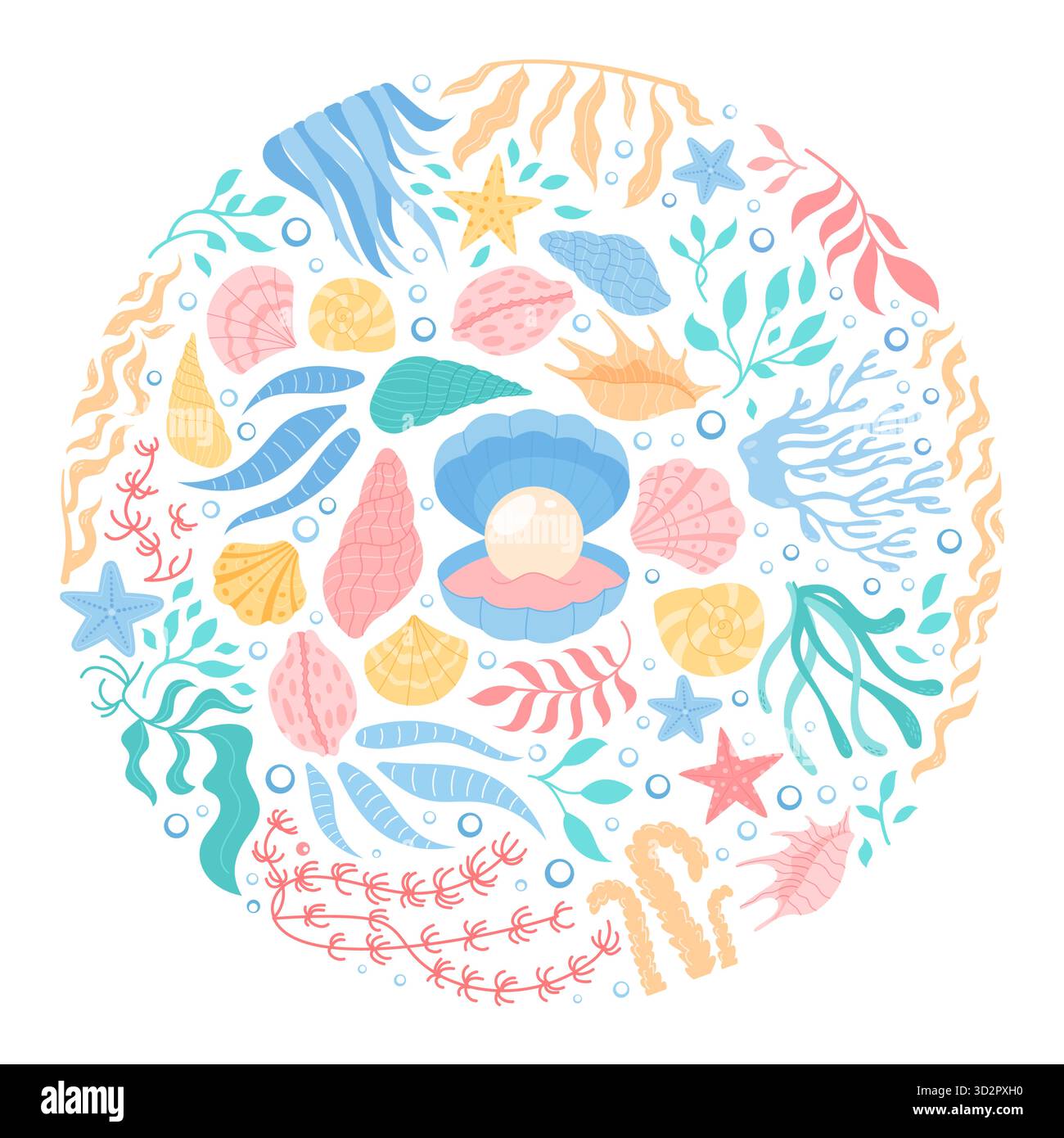 Autocollant rond de cercle de vie marine sous-marine Illustration de Vecteur