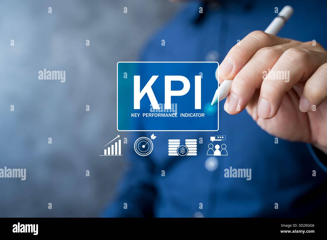 Concept KPI montrant l'indicateur de performance clé avec des icônes d'entreprise pour l'analyse de données, la gestion d'entreprise, la planification, la croissance financière et stratégique Banque D'Images