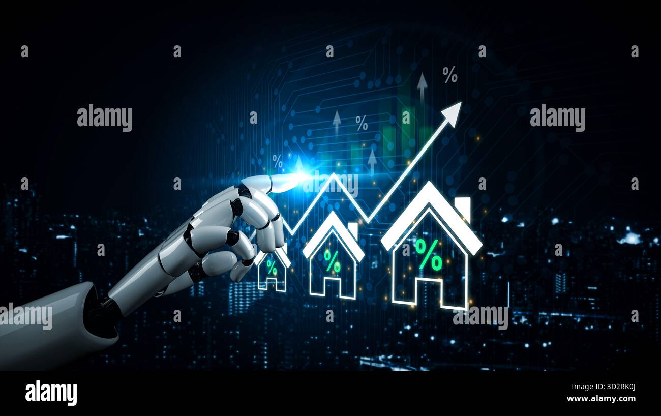 Un assistant IA analyse le marché immobilier et prédit les tendances des prix des logements. Ce système intelligent prévoit l'appréciation de la valeur de la propriété pour inve Banque D'Images