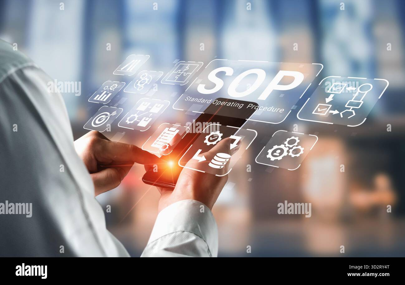 La procédure d'exploitation standard améliore l'automatisation des processus, l'efficacité du flux de travail et l'analyse de la structure opérationnelle Banque D'Images