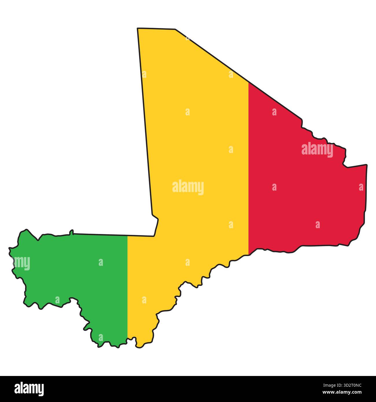 Forme de carte de pays Mali remplie de couleurs de drapeau pour un design patriotique Illustration de Vecteur