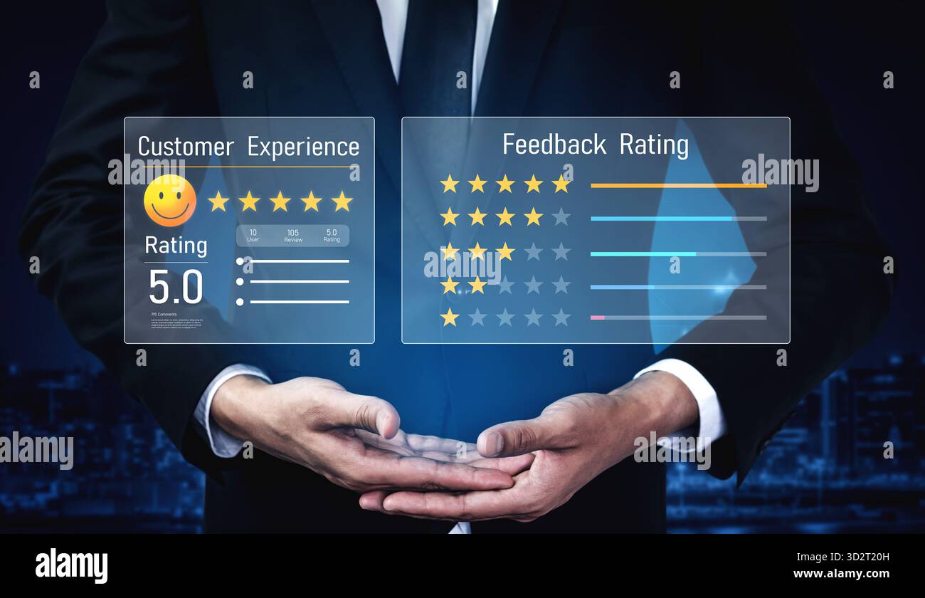 Analyse des commentaires et des avis des clients pour améliorer la satisfaction, surveiller les notes et extraire des informations des expériences et des sentiments des utilisateurs. Loquet Banque D'Images