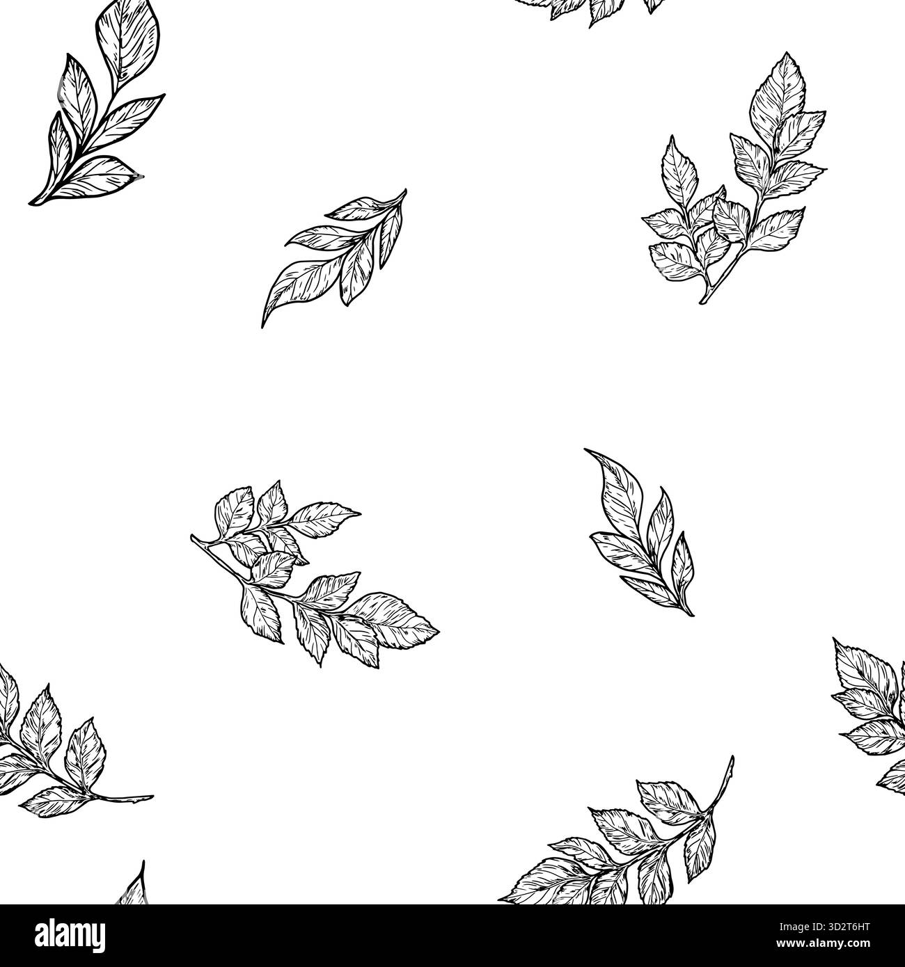 Brindille avec des feuilles, de petits buissons sur un motif sans couture. Illustration vectorielle. Les branches sont isolées sur fond blanc. Convient pour cartes postales, logos, i Illustration de Vecteur