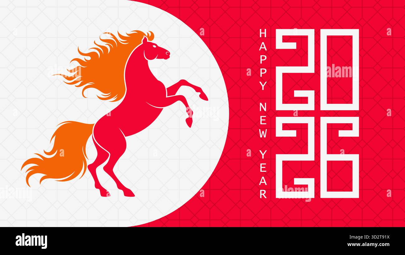 Silhouette de cheval de feu. Signe du zodiaque du nouvel an chinois 2026. Illustration de Vecteur