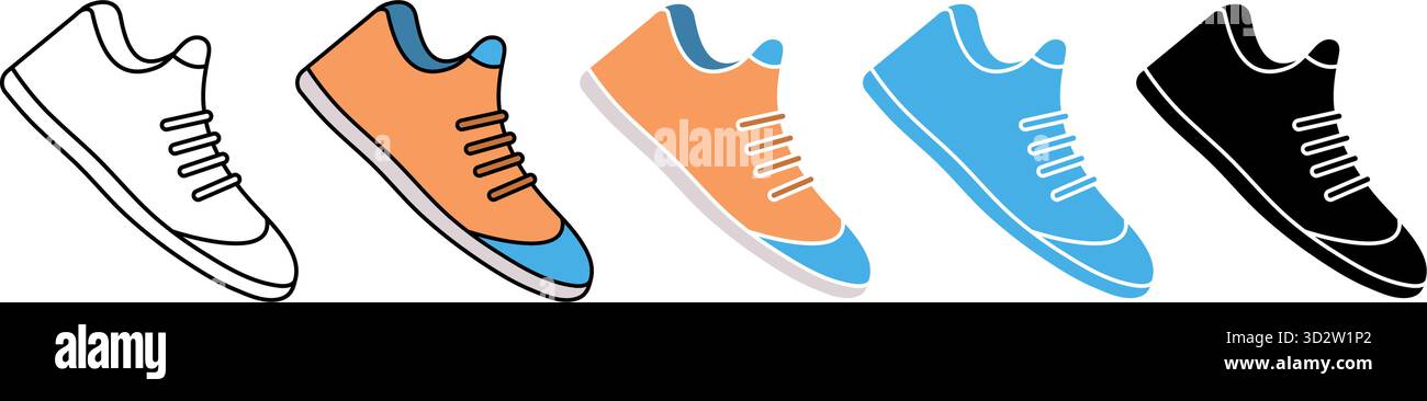 Icône de chaussures de course définie dans une ligne différente, un glyphe et un style coloré. Illustration vectorielle Illustration de Vecteur