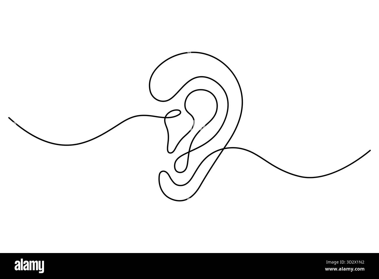 Human Ear dessin continu d'une ligne avec Sound Wave illustration de concept auditif minimaliste d'une ligne Illustration de Vecteur