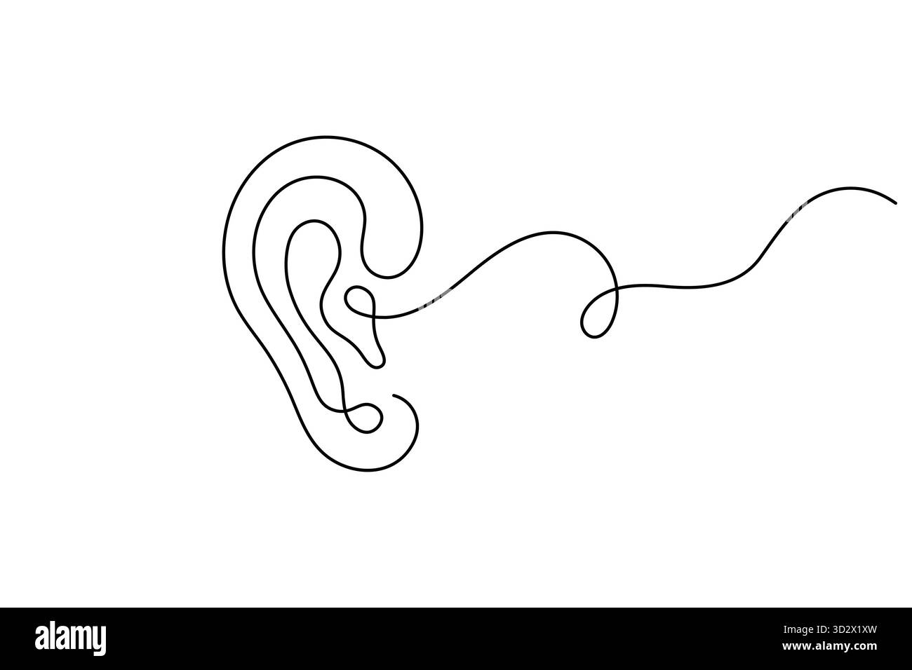 Human Ear dessin continu d'une ligne avec Sound Wave illustration de concept auditif minimaliste d'une ligne Illustration de Vecteur