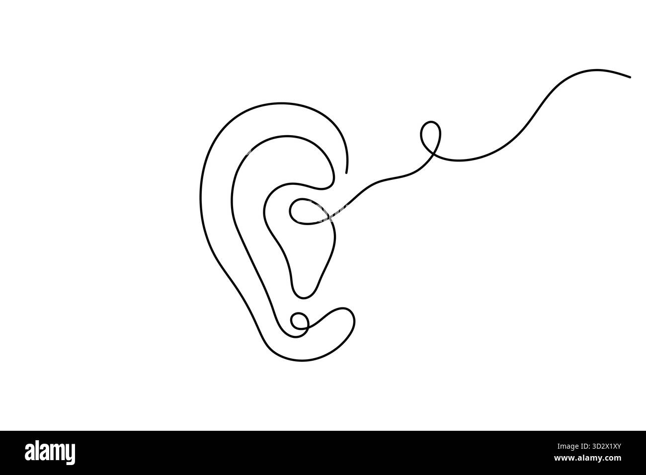 Human Ear dessin continu d'une ligne avec Sound Wave illustration de concept auditif minimaliste d'une ligne Illustration de Vecteur