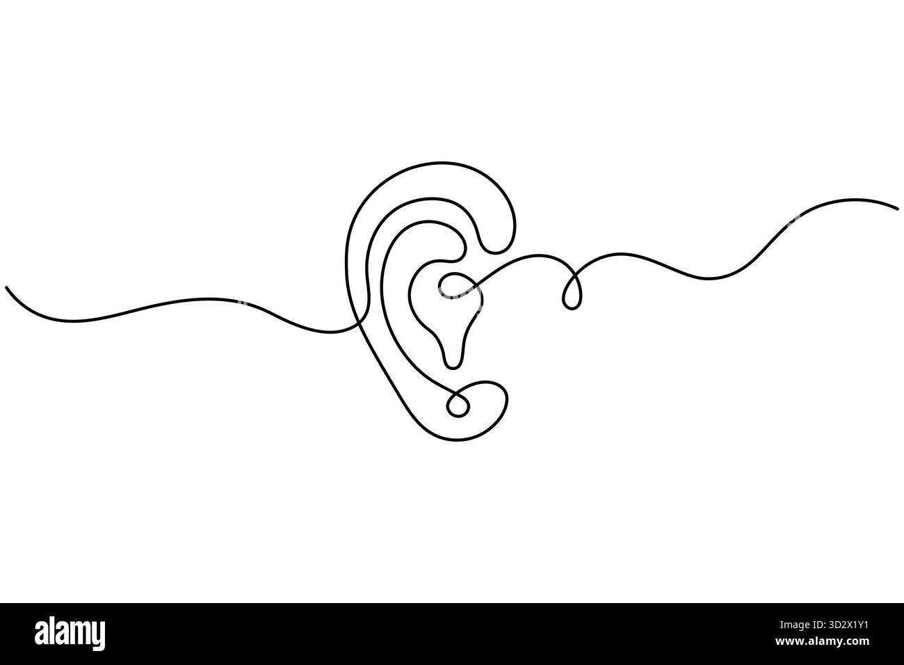 Human Ear dessin continu d'une ligne avec Sound Wave illustration de concept auditif minimaliste d'une ligne Illustration de Vecteur
