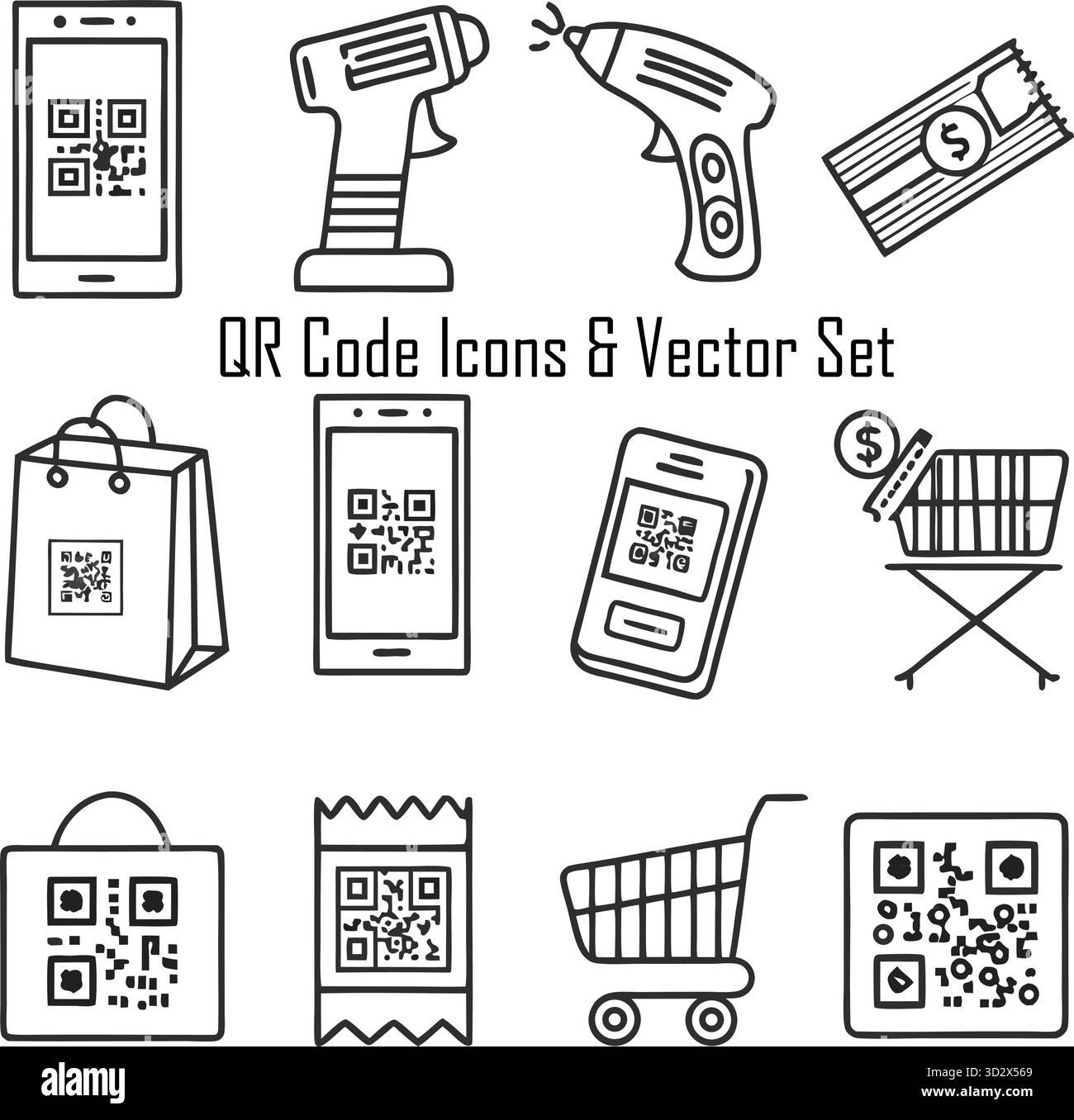 Symboles Digital Scan, Mobile Payment et Smart Technology Illustration de Vecteur