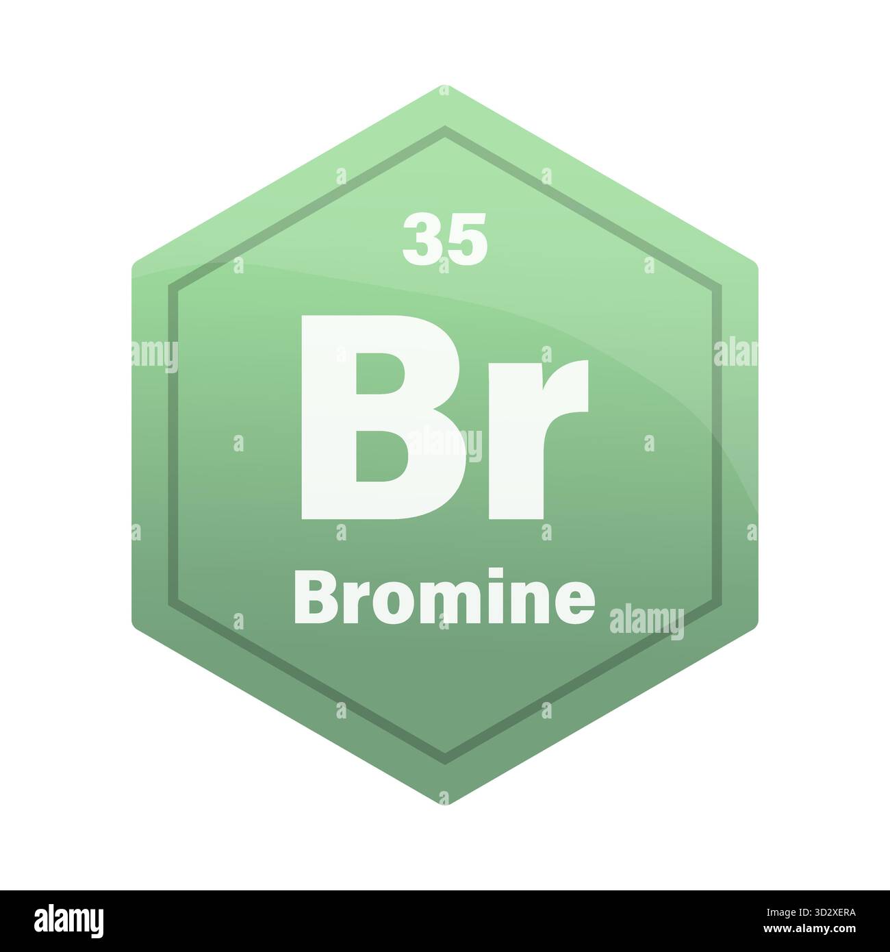 Carreau pour éléments chimiques au brome. Numéro atomique trente-cinq. Icône vecteur signe BR. Hexagone dégradé vert olive. SPE 10. Illustration de Vecteur