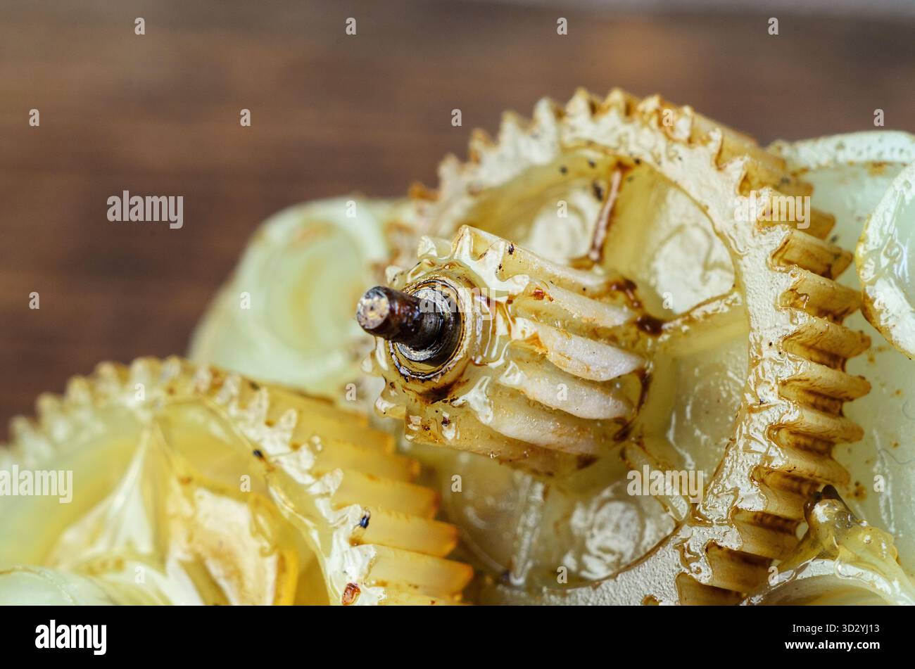 Cette photo macro met en valeur les détails complexes des engrenages mécaniques, mettant en évidence leur conception et leur fonction Banque D'Images