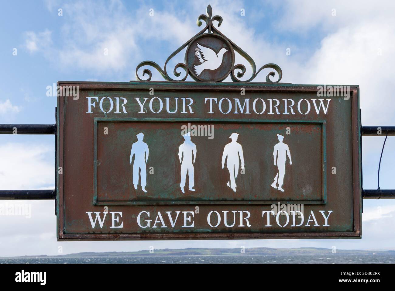 Mémorial de guerre, pour votre demain nous avons donné notre aujourd'hui, Great Cambrae, Écosse, Royaume-Uni Banque D'Images