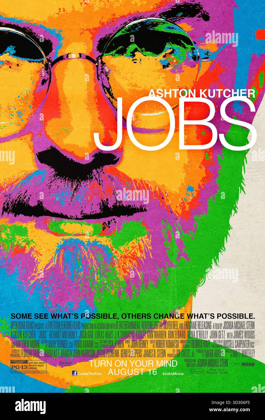 Jobs (2013) réalisé par Joshua Michael Stern avec Ashton Kutcher, Josh Gad et Dermot Mulroney. Steve Jobs mène une révolution dans l'informatique personnelle et fonde Apple, surmontant les défis et les trahisons en cours de route. Affiche AMÉRICAINE À une feuille POUR USAGE ÉDITORIAL UNIQUEMENT. Crédit : BFA / Open Road films Banque D'Images