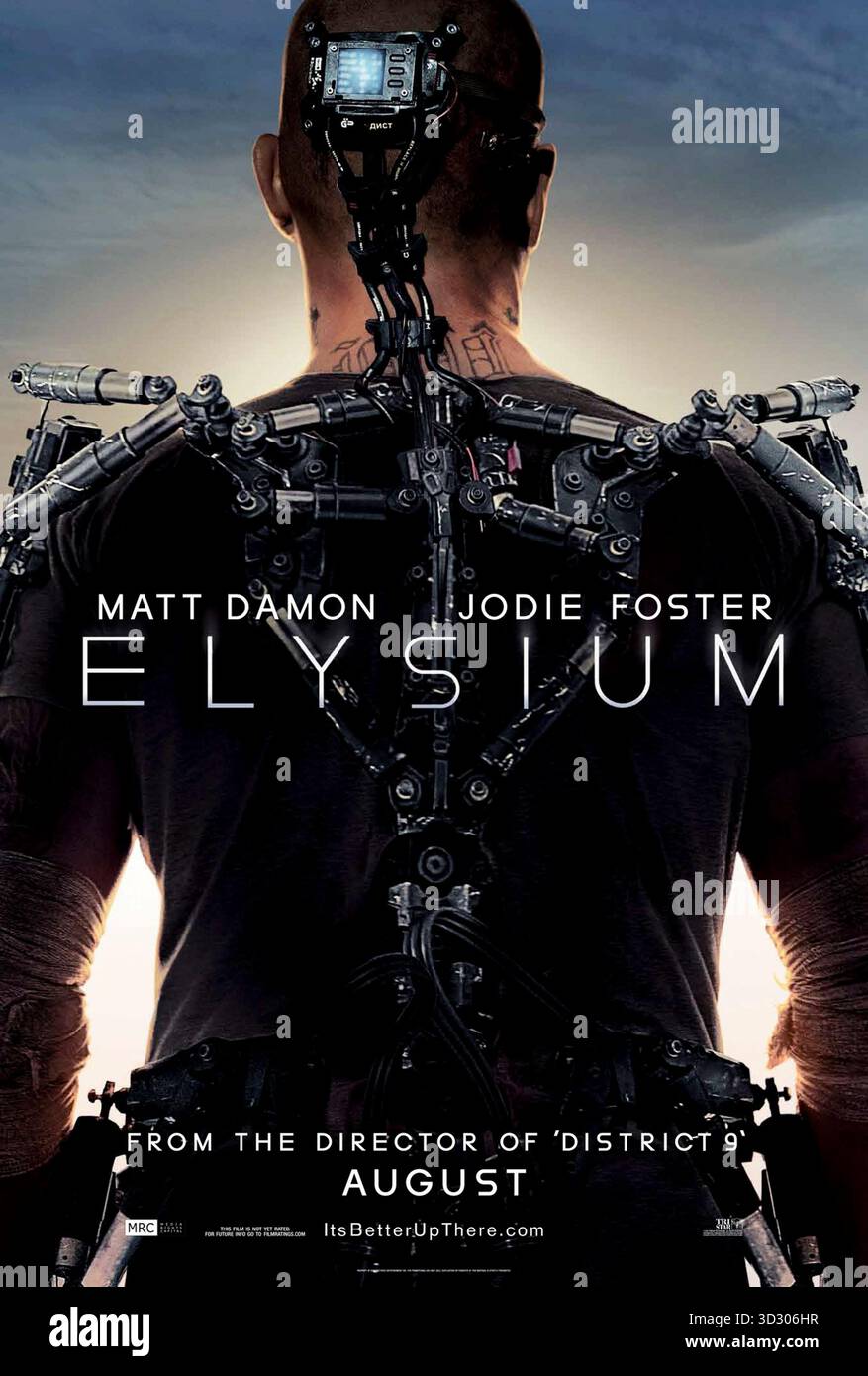 Elysium (2013) réalisé par Neill Blomkamp avec Matt Damon, Jodie Foster et Sharlto Copley. Dans un futur divisé en mondes riches et pauvres, un homme se bat pour atteindre l'Elysium et apporter l'égalité après avoir subi un accident mortel. Affiche avancée AMÉRICAINE UNIQUEMENT POUR USAGE ÉDITORIAL. Crédit : BFA / TriStar Pictures Banque D'Images
