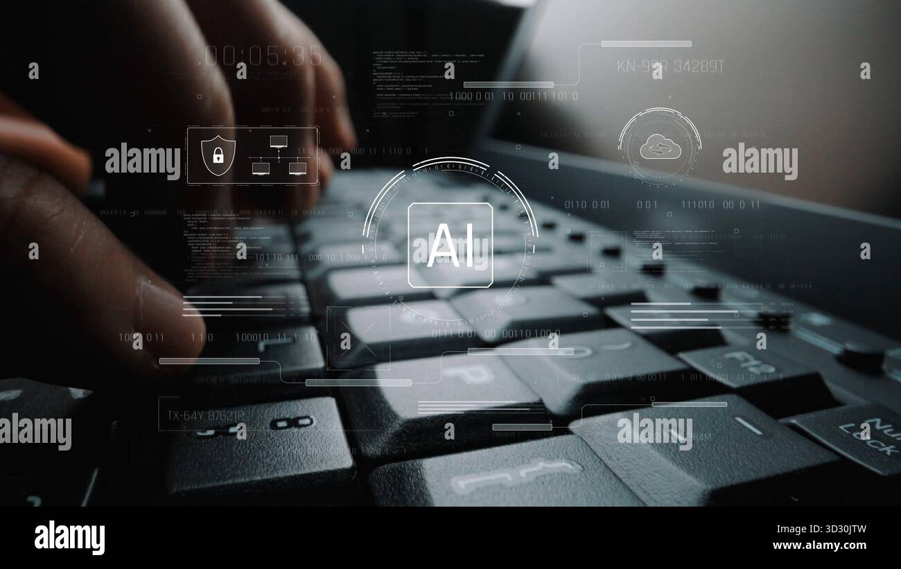 Interface IA montrant comment l'intelligence artificielle alimente les systèmes. IA L'intelligence artificielle transforme les données, permet l'automatisation et l'IA artificielle int Banque D'Images
