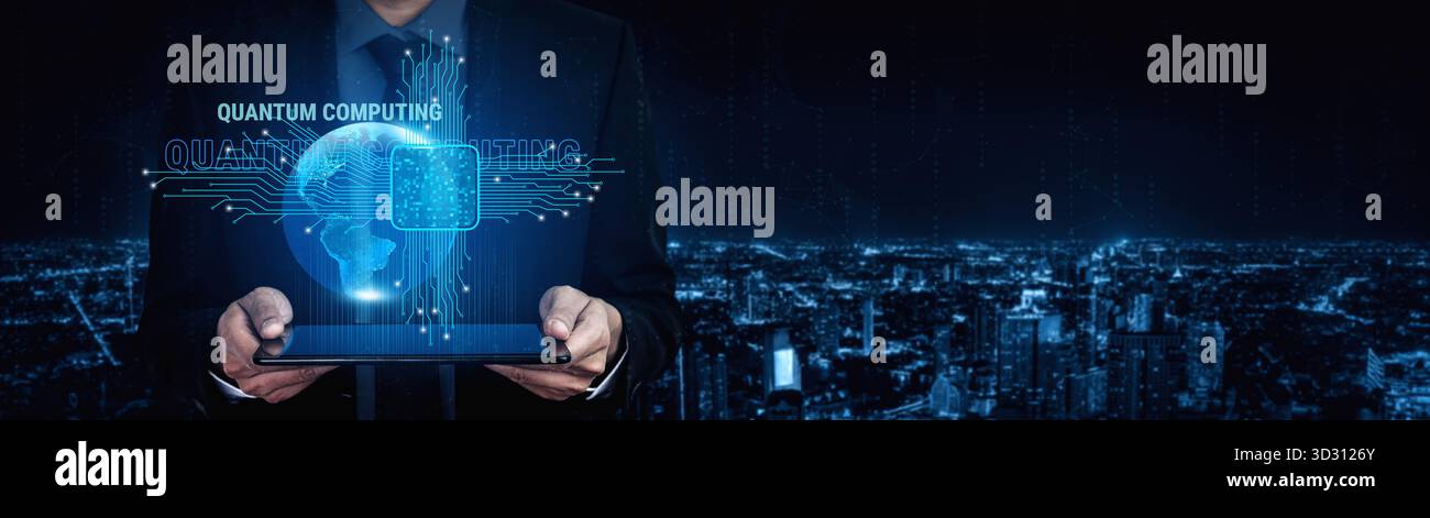 L'avenir de l'informatique haute performance mondiale avec la technologie quantique. Cette innovation en informatique résoudra des problèmes complexes. Motif Banque D'Images