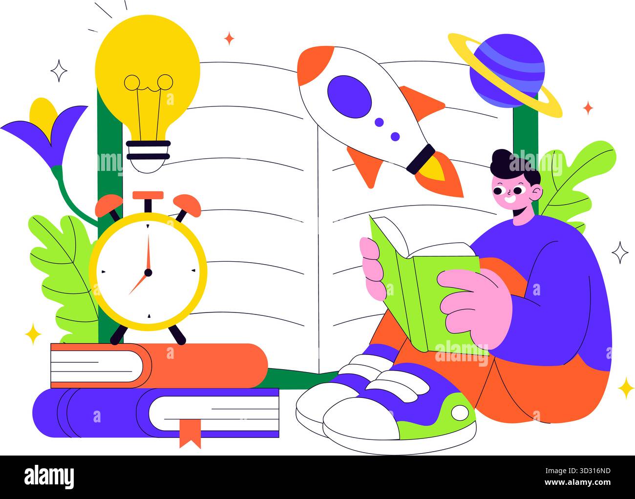 Événements de la semaine du livre illustration vectorielle avec des gens lisant et des étudiants étudiant des manuels scolaires pour l'alphabétisation dans un fond de dessin animé de style plat Illustration de Vecteur