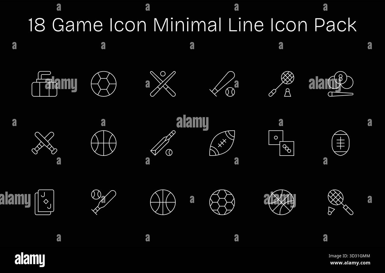 Cette collection comprend 18 icônes de style minimal Line adaptées au thème Game Icon, parfaites pour le design numérique. Illustration de Vecteur
