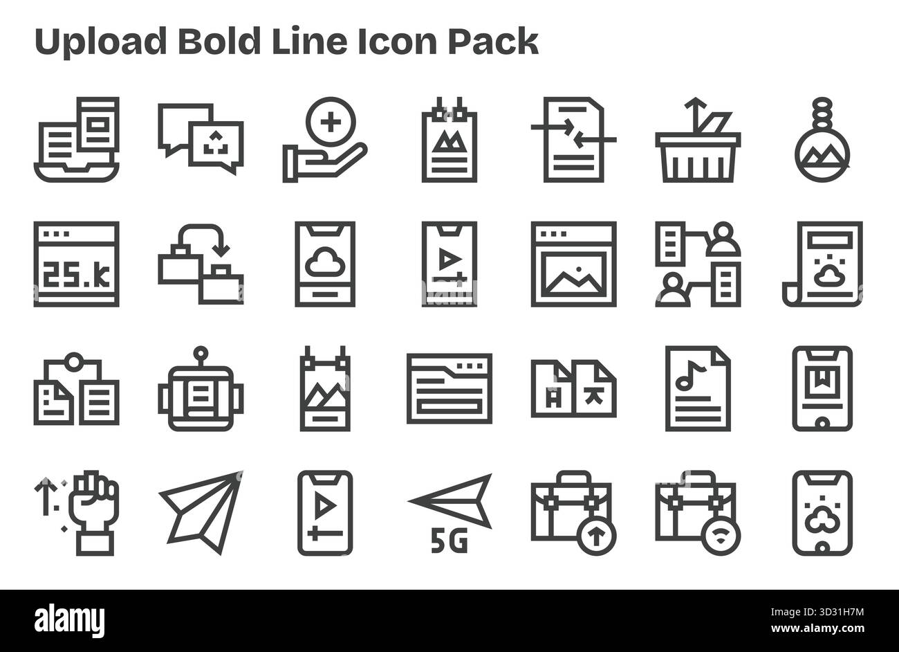 Un ensemble dynamique de 28 icônes dans le style Extra Bold Line, adapté pour le téléchargement et adapté pour les produits numériques. Illustration de Vecteur