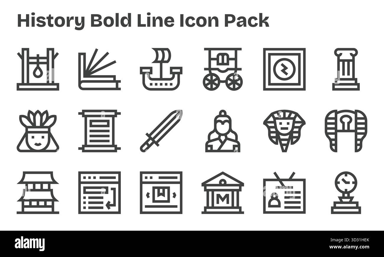 Télécharger 18 icônes Bold Line évolutives conçues pour l'histoire, adaptées aux projets professionnels et créatifs. Illustration de Vecteur